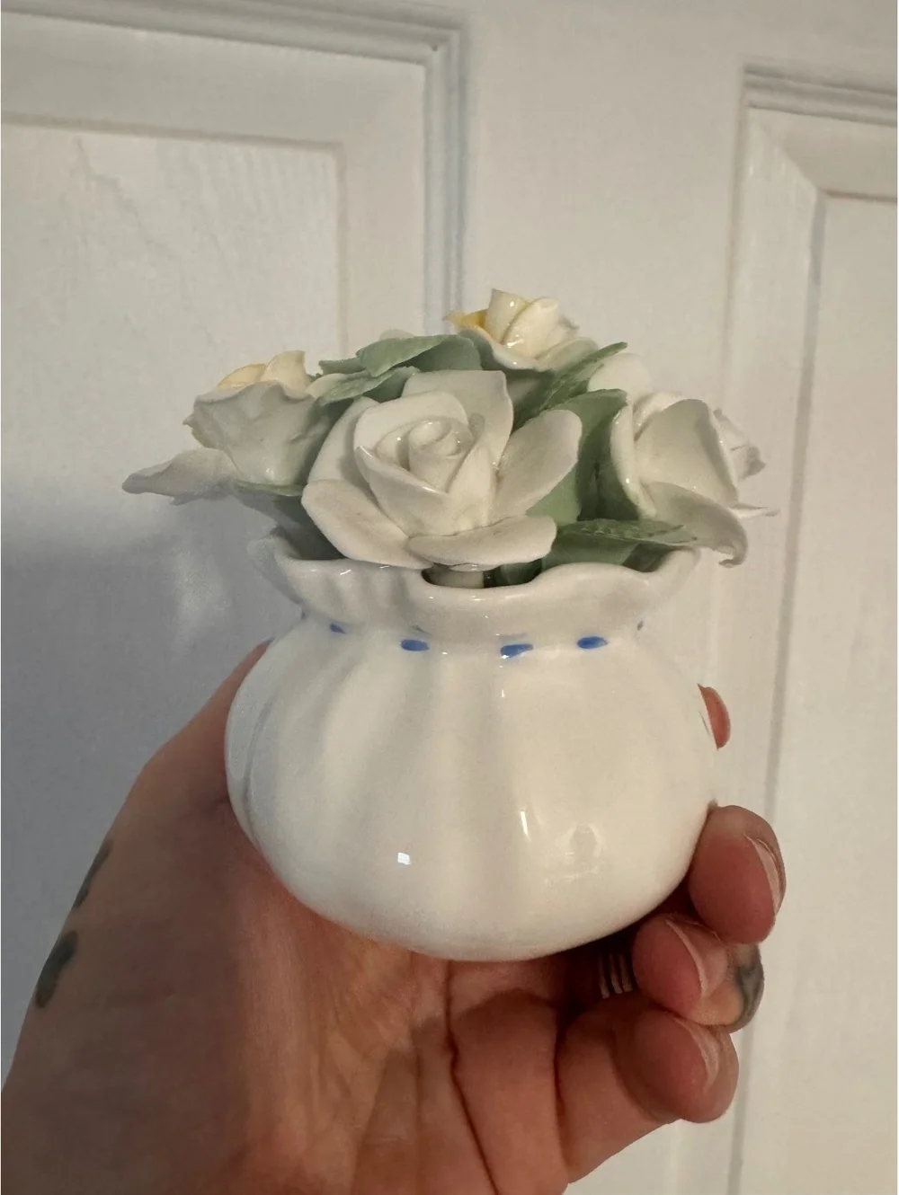 Vintage Ceramic Flower Bouquet Figurine with Yellow and White Roses